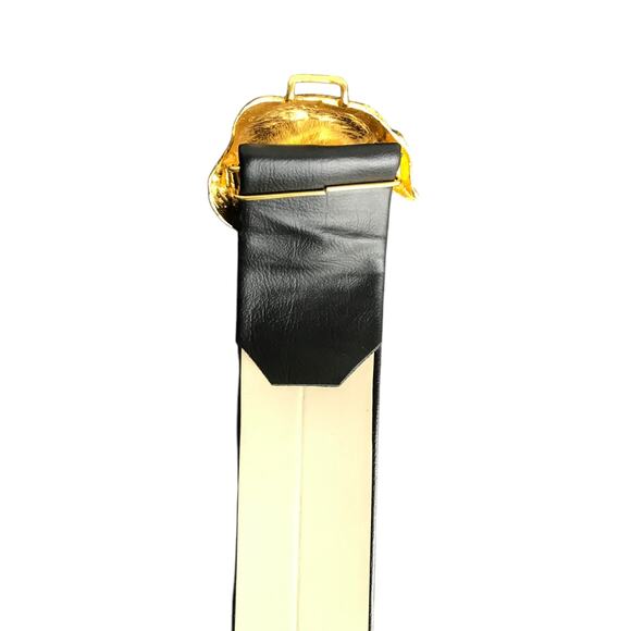 Vintage Judith Leiber 80s 90\'s Y2K Belt Black Leather Gold Fox Old Money Classic